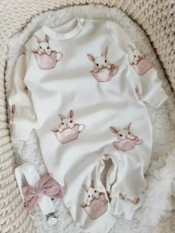 Pajac niemowlęcy bez stópek króliczek w filiżance