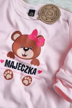 Pajac niemowlęcy brudny róż miś z imieniem