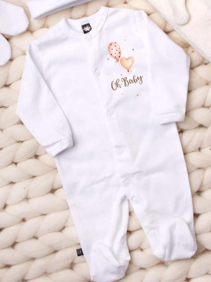 Pajacyk niemowlęcy ze stópkami z nadrukiem balonów oh baby