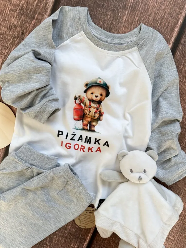 Piżama dziecięca z imieniem miś strażak