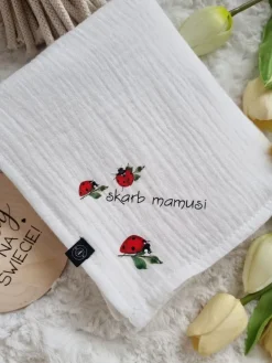 Pieluszka muślinowa ecru biedroneczki skarb mamusi