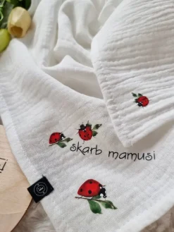 Pieluszka muślinowa ecru biedroneczki skarb mamusi