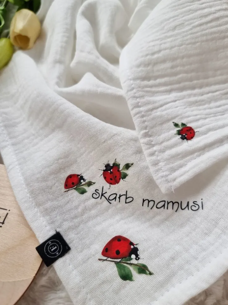 Pieluszka muślinowa ecru biedroneczki skarb mamusi