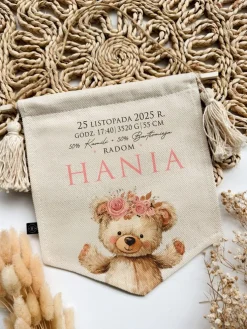 Proporczyk z metryczką misio w wianku