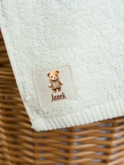 Ręcznik ecru misio w płaszczu + imię