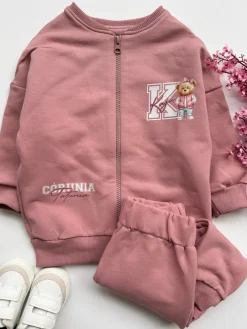 Różowy komplet dla dziecka córunia tatunia (bluza bejsbolówka + spodnie)