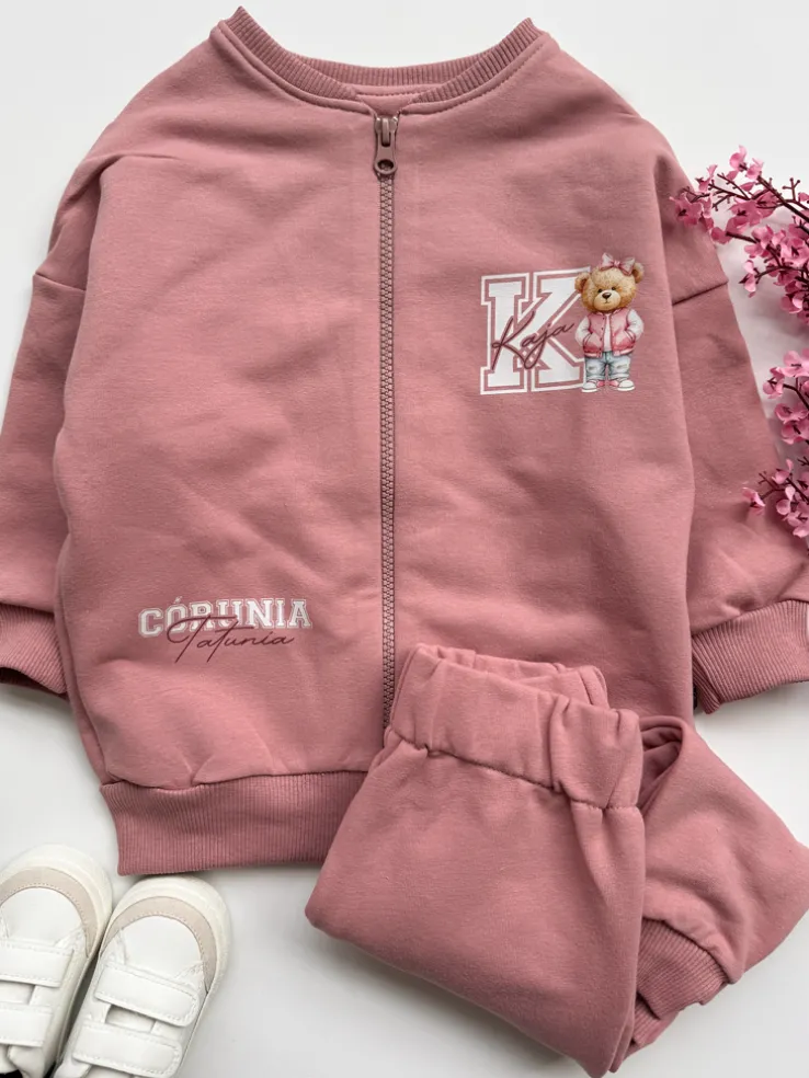 Różowy komplet dla dziecka córunia tatunia (bluza bejsbolówka + spodnie)