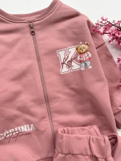 Różowy komplet dla dziecka córunia tatunia (bluza bejsbolówka + spodnie)