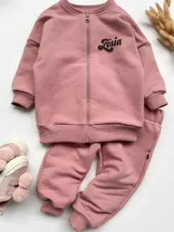 Różowy komplet dla dziecka Spoko Loko (bluza bejsbolówka + spodnie)