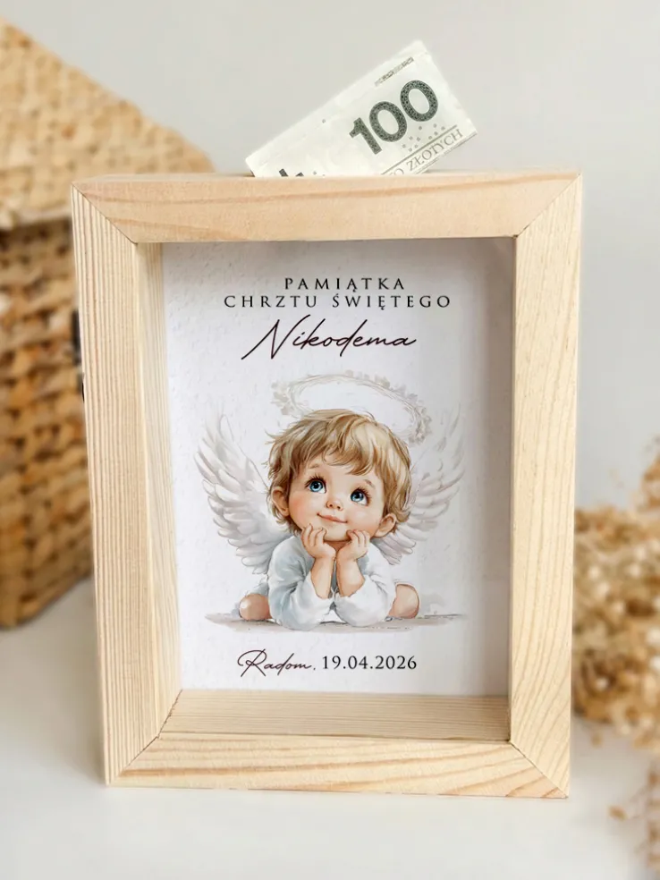 Skarbonka dla chłopca pamiątka Chrztu Świętego