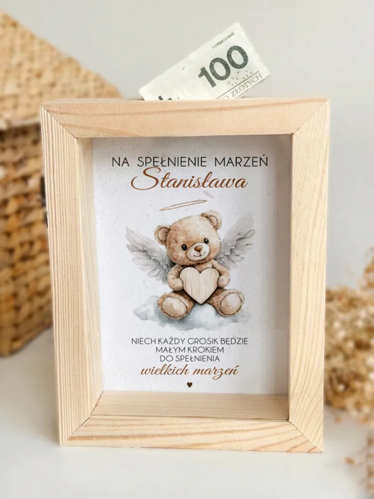 Skarbonka z nadrukiem misia w dniu Chrztu Świętego