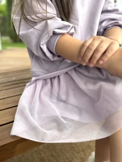 Sukienka dla dziewczynki liliowa z tiulem misio w wianku