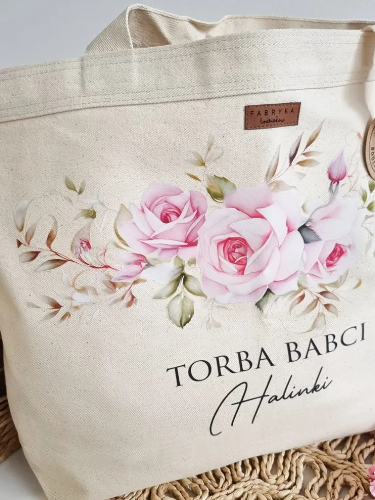 Torba MAXI z nadrukiem kwiatów i imieniem babci