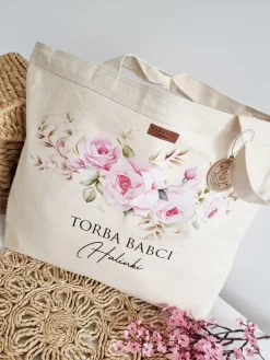 Torba MAXI z nadrukiem kwiatów i imieniem babci