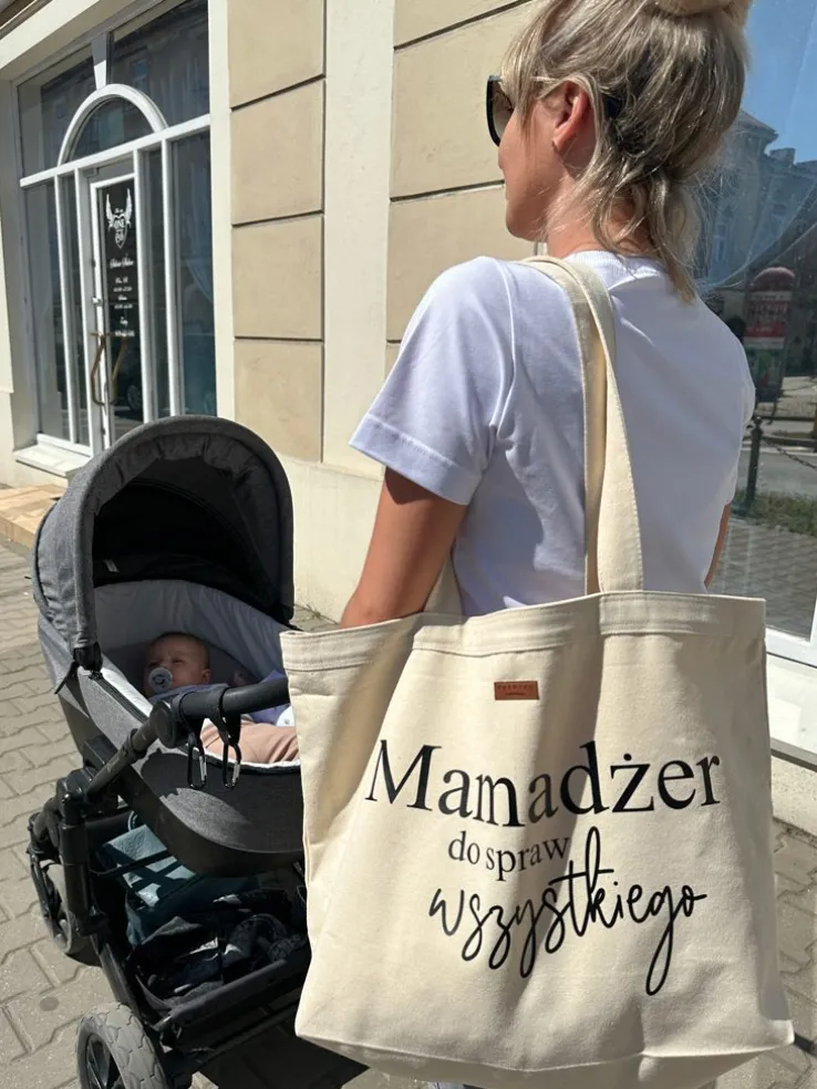 Torba MAXI z nadrukiem mamadżer do spraw wszystkiego