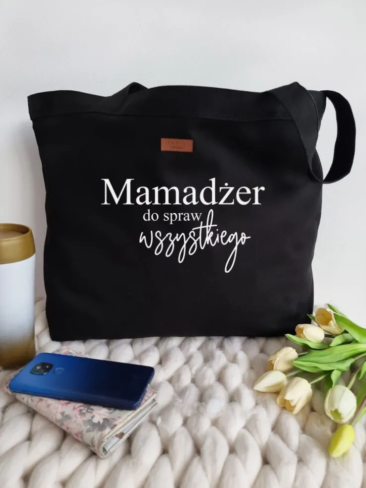 Torba MAXI z nadrukiem mamadżer do spraw wszystkiego