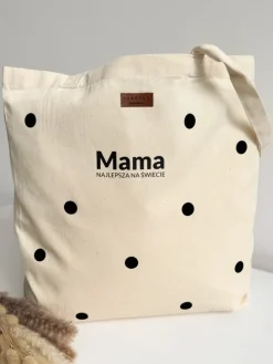 Torba w groszki z nadrukiem mama najlepsza na świecie