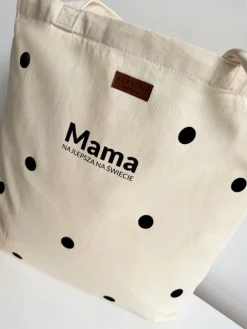 Torba w groszki z nadrukiem mama najlepsza na świecie