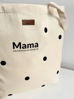 Torba w groszki z nadrukiem mama najlepsza na świecie