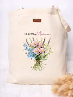 Torba z nadrukiem bukietu kwiatów najlepsza mama