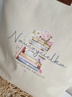 Torba z nadrukiem książek nauczycielka najlepsza na świecie