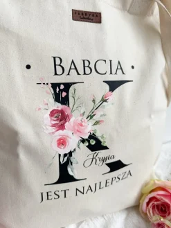 Torba z nadrukiem kwiatowego inicjału dla babci