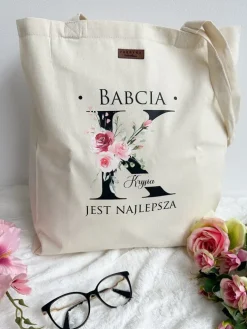 Torba z nadrukiem kwiatowego inicjału dla babci