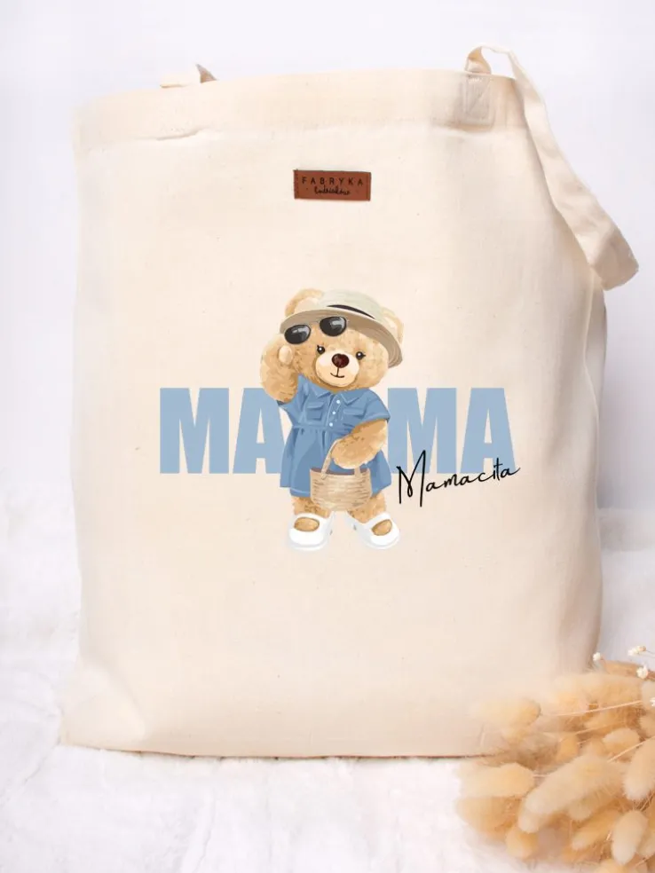 Torba z nadrukiem mama miś w niebieskiej sukience