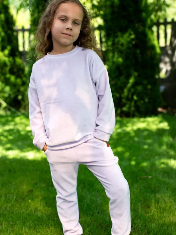 Welurowy komplet dla dziecka kolor liliowy bluza + spodnie