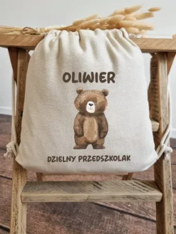 Worek dla dziecka niedźwiadek dzielny przedszkolak + imię