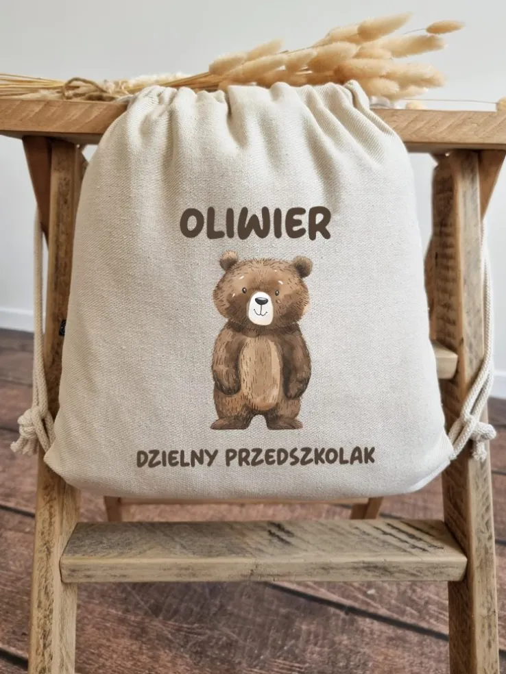 Worek dla dziecka niedźwiadek dzielny przedszkolak + imię
