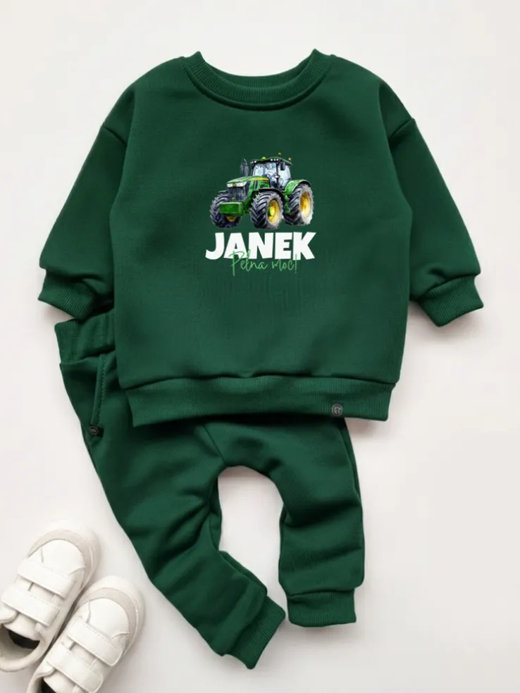 Zielony komplet dla dziecka traktor (bluza + spodnie)