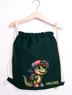 Zielony worek dla dziecka dino uczeń + imię