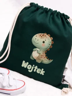Zielony worek dla dziecka słodki dino + imię